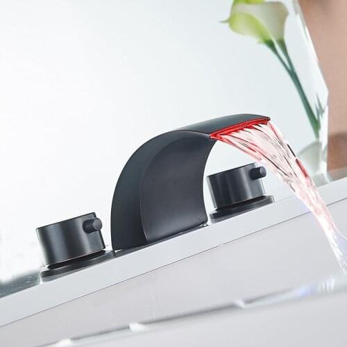 Black Brozne LED Light Waterfall Basin Faucet Widespread Tub Sink Mixer Taps Washing Basin Mixer Tap Dual Handle Hot Cold Tap