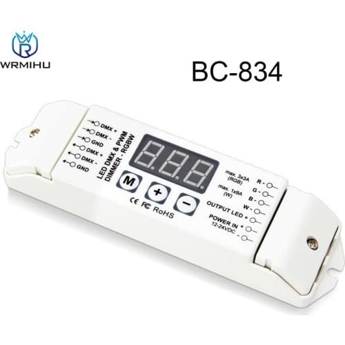 DC12-24V BC-834 Constant Pressure DMX512 Digital Tube Display Decoder 4CH Decoding RGBW Controller For SMD 5050 LED Tape Ribbon