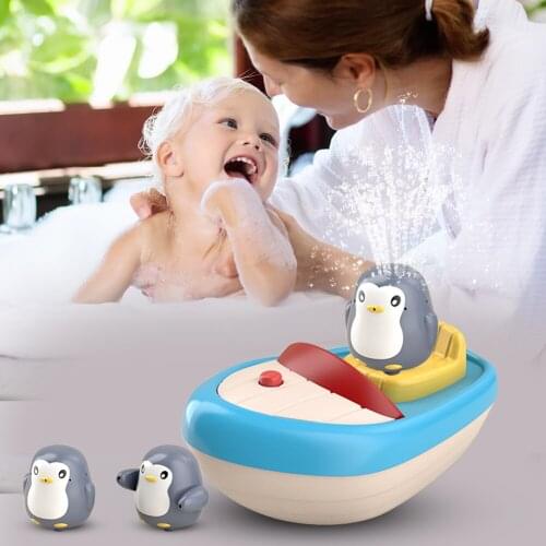 Baby Cute Electric Sprinkler Penguin Boat Bath Toys Water Spray Playing Toy Cute Animals Electric Induction Sprinkler Toys
