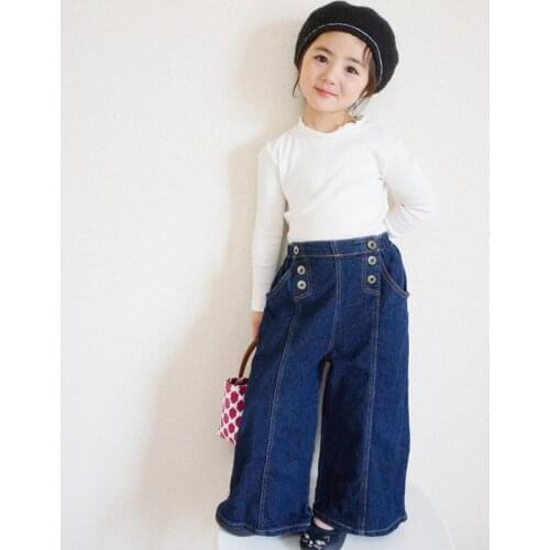 Girls Mid-high-rise Wide-leg Button Jeans Baby Pants High Waisted Pants Newborn Baby Girl Clothes Korean Baby Clothes
