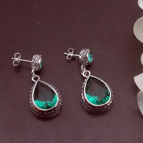 Hermosa Vintage Stud Earrings GreenTopaz Silver Color Earrings For Women Fashion Jewelry 1 3/8 Inch ME043