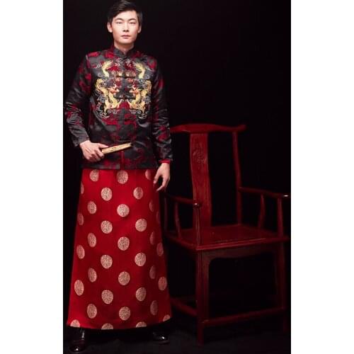Chinese wedding clothing groom red jacket tang Suit Dragon gown Robe Traditional men ancient style wedding costume show