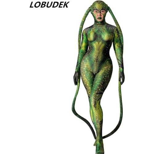 Green Fly Role-playing All Wrapped Jumpsuit Men Women Cosplay Costume Halloween Party Nightclub Bar Stage Performance Leotard