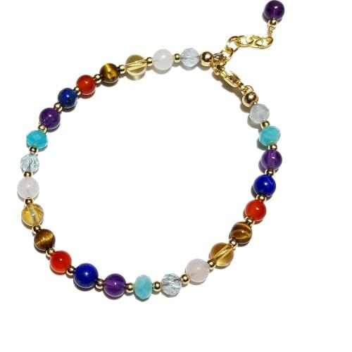 Lii Ji Aquamarine Amethyst Lapis Etc. 14K Gold Filled Bracelet 15+2cm Natural Gemstone Handmade Delicate Jewelry For Women Gift