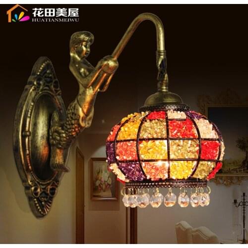 Tiffany fashion European style wall lamp Baroque Bohemia Mermaid mirror light fashion rustic bed-lighting lamps