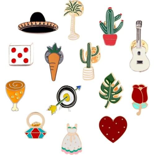 Cartoon Enamel Pins Fashion Chicken Legs Carrot Tree Cactus Guitar Heart Brooches Clothes Hat Lapel Pin Badge Kids Jewelry Gifts