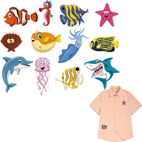 Small Fish Shark Patches Iron On Fashion Heat Transfer Diy Accessory Stickers Clothes Iron On Transfer Print On T-Shirt Hat Mask
