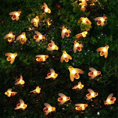 New Solar Powered Cute Honey Bee Led String Fairy Light 30leds 50leds Bee Outdoor Garden Fence Patio Christmas Garland Lights