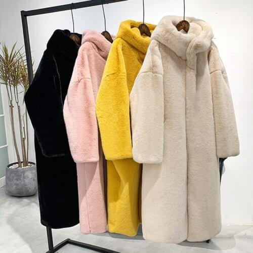2020 New Long Women Plus Size Loose Hooded Faux Rabbit Fur Coat Coat Women Faux Fur Winter Coats