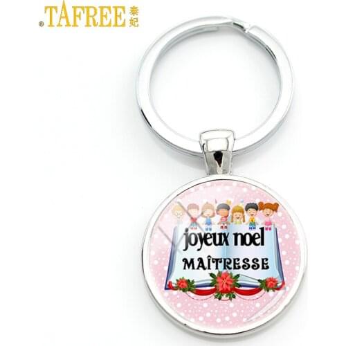 TAFREE new fashion merci maitresse gifts keychain super institutrice joyeux noel key chain ring holder teachers jewelry H142