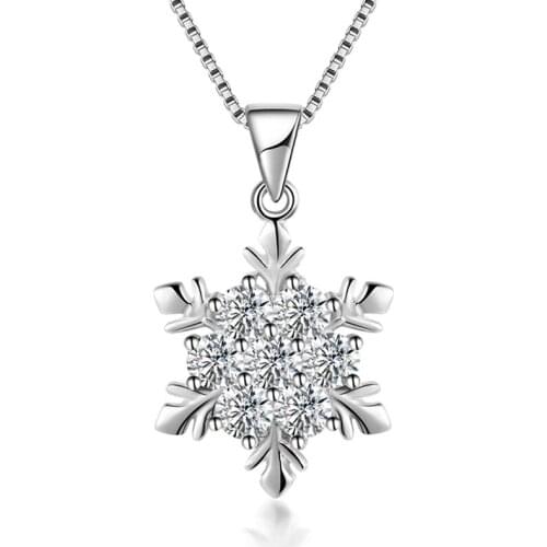 Hot Sale Promotion 2017 New Fashion Snowflake Shiny Zircon Design 925 Sterling Silver Pendant Necklaces for Women Jewelry Gift