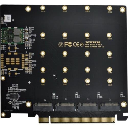 Xiwai 4X NVME M.2 AHCI to PCI-E Express 3.0 Gen3 X16 Raid Card with Fan VROC Raid0 Hyper Adapter