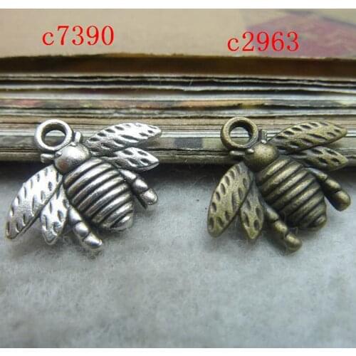 50pcs Bee Charms 16mm x 20mm DIY Jewelry Making Pendant antique silver color