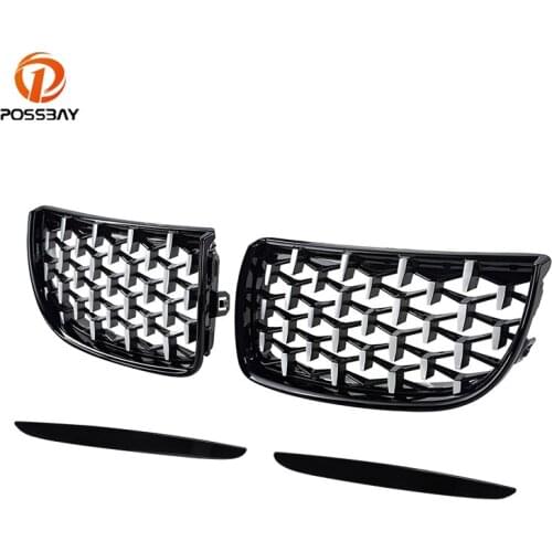 POSSBAY 2Pcs Front Bumper Center Grill Glossy Black Racing Grilles Car Accessories for BMW 3-Series E91 Wagon 06-08 Pre-facelift