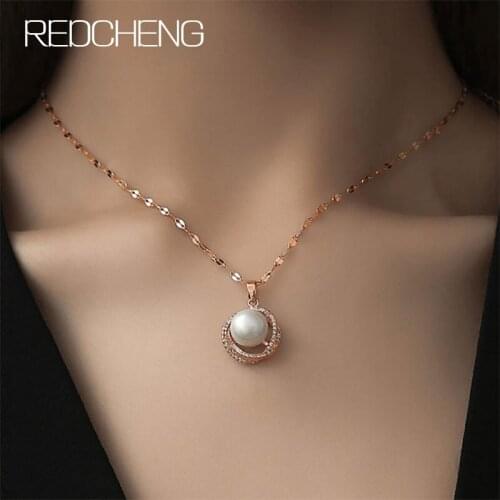 REDCHENG 925 Sterling Silver Prevent Allergy Single Pearl Necklaces for Women Fashion Asymmetric Geometric Wedding Jewelry Gifts