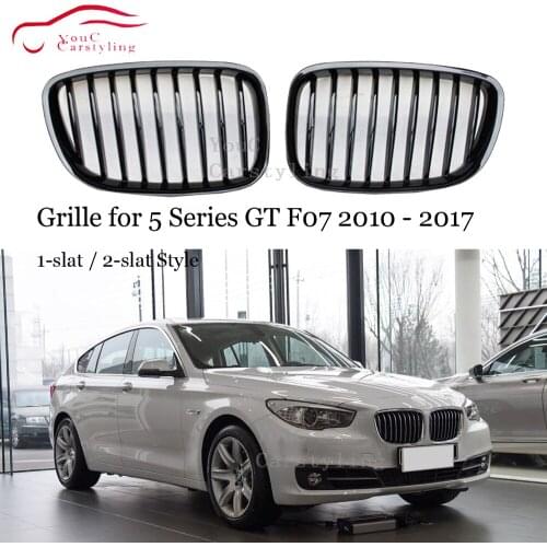 F07 Front Bumper Grill Mesh Kidney Grille for BMW 5 Series GT F07 2010 - 2017 535i 550i ABS Black Carbon Fiber Gloss M Color