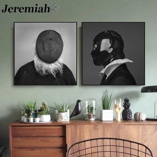 Modern Abstract Black and White Character Canvas Painting Creative White Beard Character Poster Wall Art Nordic Room Home Decor