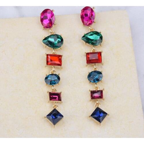 Super Long Glass Crystal Earrings Jewelry Women Fashion Simple Colorful Water Drop Hanging Earring Female Accessories