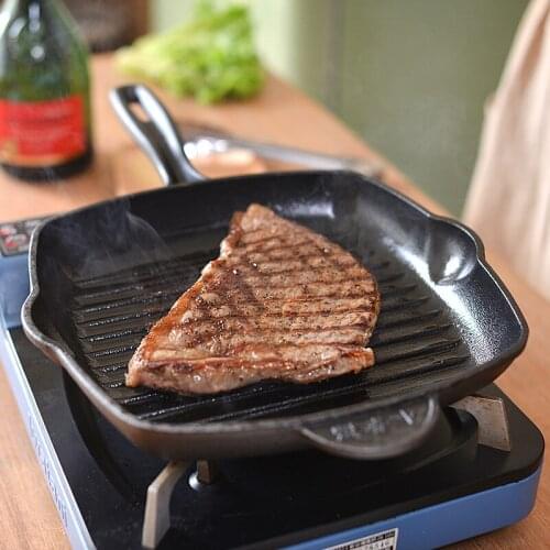 Thickened cast iron steak frying pan stripe non-coating non-stick household roasting grill pot fryer no lid 26cm