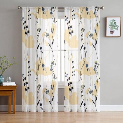 Spring Branches Flowers Texture Sheer Tulle Window Curtains For Living Room Bedroom Kitchen Veiling Curtain Home Decoration