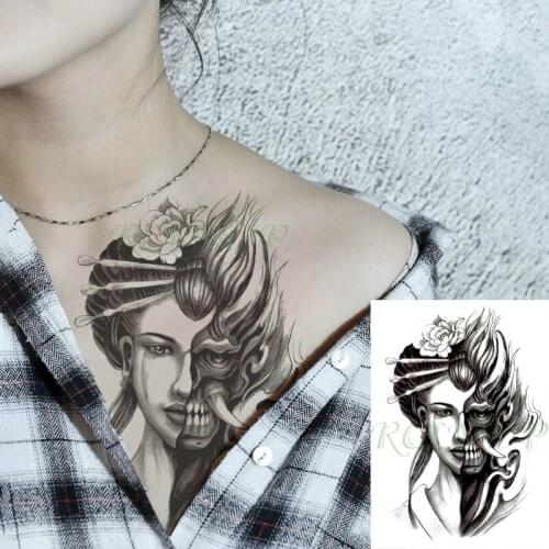 Waterproof Temporary Tattoo Sticker Japanese Style Girl Prajna Mask Fake Tatto Flash Tatoo Body Art for Women Men