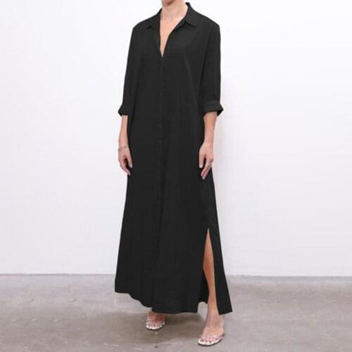 Woman Long Shirt Dress Cotton Korean Clothing White Boho Beach Big Maxi Blue Dresses Spring Summer 2021 Oversized Robe