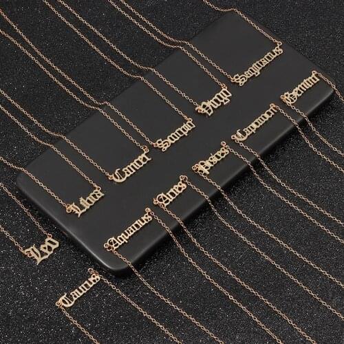 Letters gold necklace pendant twelve constellation Gemini Leo Taurus Aquarius Pisces necklace gift friendship