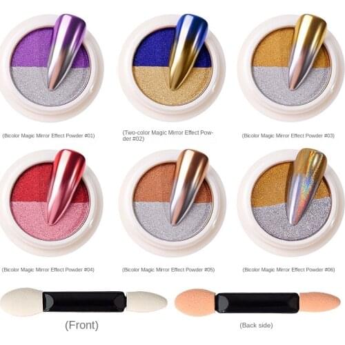1 Jar Dual 6 Colors Solid Magic Mirror Nail Powder Pigment Holographic Laser Nail Glitter Two Colors Titanium Chrome Powder BZY8