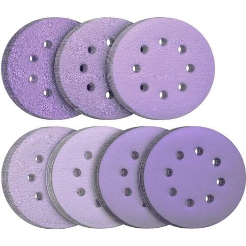 100PCS 5in Sanding Discs Hook and Loop 8 Holes Sandpaper Assorted Grit 40-800