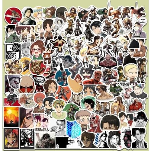 100Pcs/Set Attack on Titan Anime Sticker Cartoon Sticker for Skateboard Motorcycle ScrapbookDiy Toy Laptop Snowboard Luggage