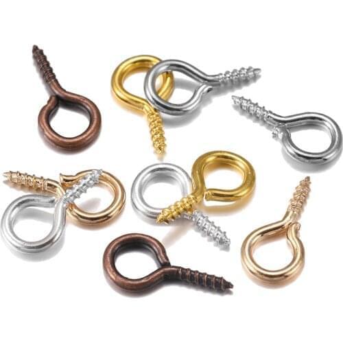 200Pcs/Lot 10*4mm Metal Screw Eye Pins Pendant Iron Screw Eye Threaded Clasps Fit Drilled Beads for Diy Jewelry Making Findings