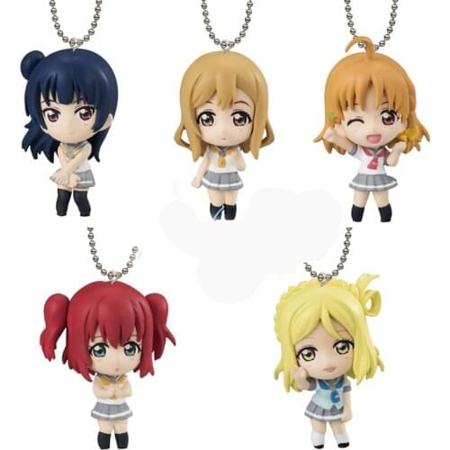 2021 5pcs/lot Japanese original anime figure Lovelove Q version keychain action figure collectible model toys for boys