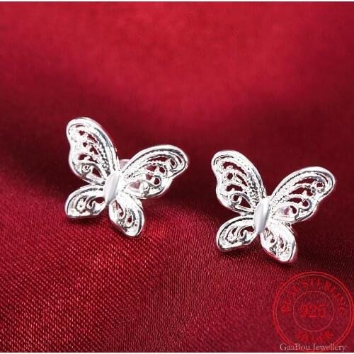 2021 Trend 925 Sterling Silver Earrings butterfly Ear Stud Fashion Womens High Quality Party Jewelry Love Gift
