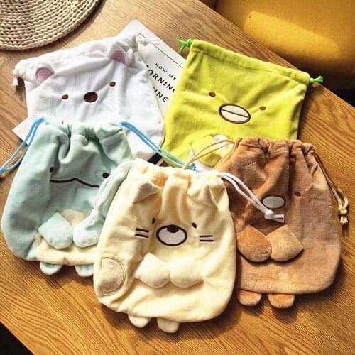 5pcs Cute Japanese Anime Corner Bio Creature Drawstring Bag Cartoon Bundle Pocket Plush Coin Purse Soft Storage Bags