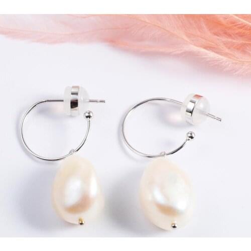 925 Sterling Silver Jewelry Round Circle Hoop Freshwater Pearl Dangle Drop Earrings for Women Girls Wedding Bridal Gifts
