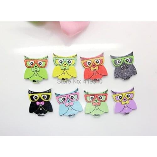 Free shipping -100PCs Random Mixed Lovely Owl Animals 2 Holes Wood Painting Sewing Buttons Scrapbooking 21x25mm J1357