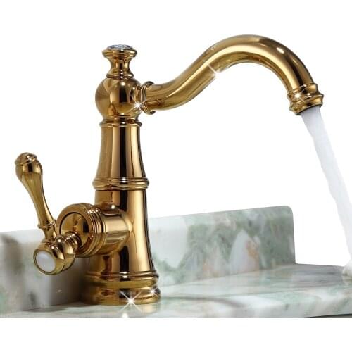 Free ship Ti-PVD Finish Solid Brass Bathroom Sink Faucet crystal tap mixer faucet Single hole /handle