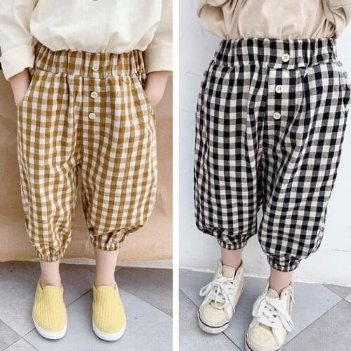 Pants For Girls Plaid Pattern Girl Pants Children Spring Summer Trousers For Children Casual Style Kids Clothing