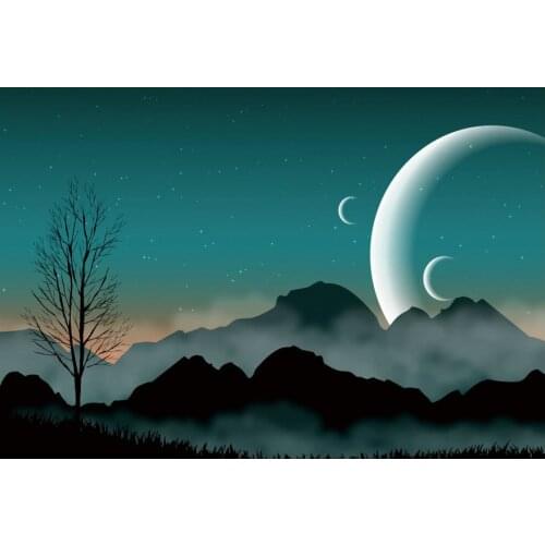 Black Mountain and White Crescent Moon Scenery Printing Backdrop Party Room Decor Photo Booth Studio Prop