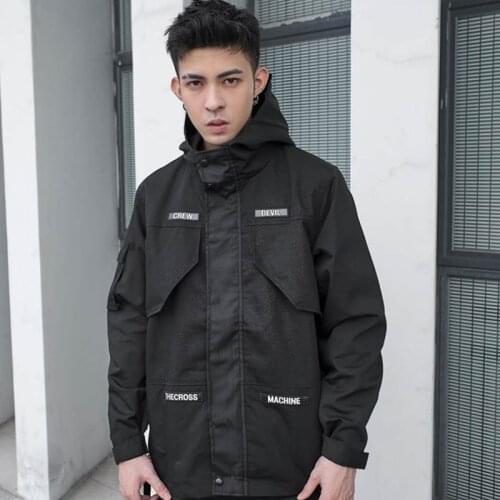 CROXX Techwear Mens Military Field Hoodie Cargo Jacket Windproof Jacket Punk Fashion Amekaji Style