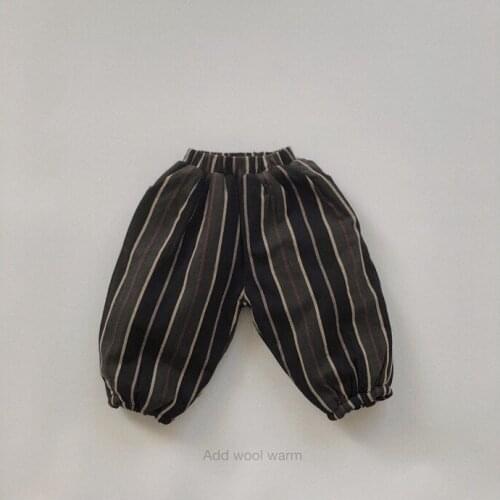 Winter Kids Korean Style Pants Baby Boys Striped Plus Velvet Warm Pants Casual Loose Thicken Bloomers Trousers for Boy 2-6 Years