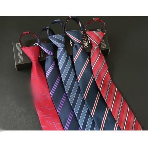New 6cm Pre-tied Neck Tie Mens Skinny Zipper Ties Red Black Blue Solid Color Slim Narrow Bridegroom Party Dress Necktie
