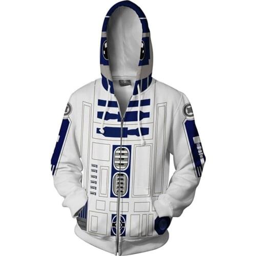 Star Cosplay R2-D2 Hoodie 3D Print Hood Zipper Up Hoodie Adult Jacket Sweatshirt Pullover Coat