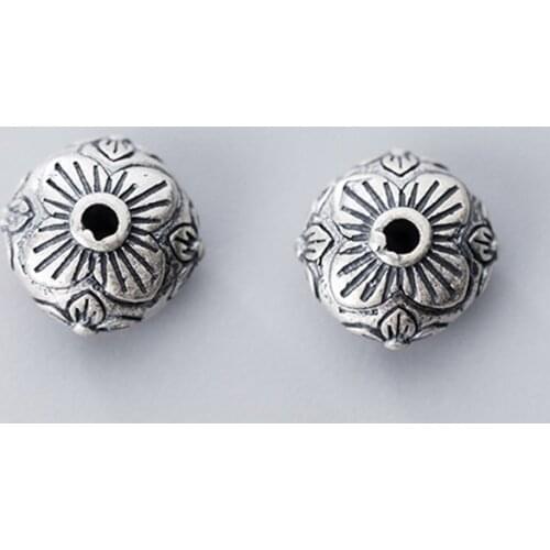 Exquisite 10mm Small Flat Round Flower Beads 925 Sterling Silver Spacer Beads Fit Bracelets Earrings DIY Jewelry Making Charms