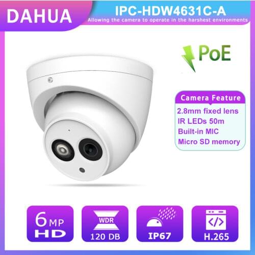 Dahua 6MP CCTV Microphone Camera IPC-HDW4631C-A HD Night Vision IR LEDs50M H.265 WDR POE Smart Electronic Surveillance IP Camera