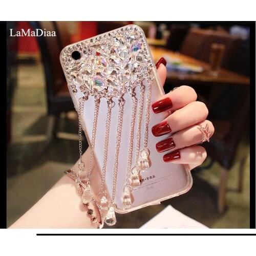 LaMaDiaa For iphone11 12 pro X XS MAX XR Case Bling Black white diamond Tassel Pendant Rhinestone Cover For iPhone6 7 8PLUS Case