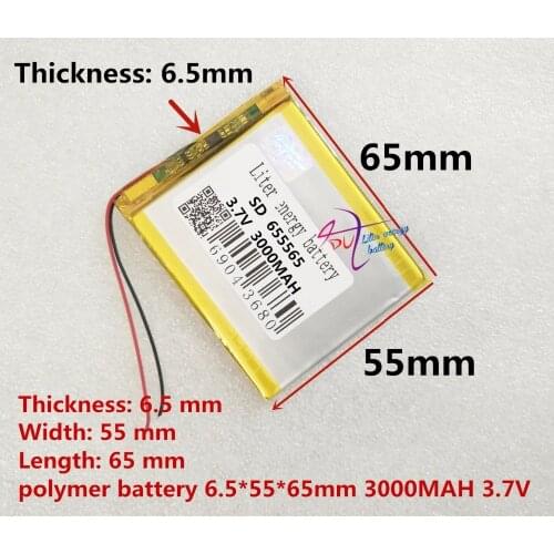 Best battery brand Free shipping 3.7V,3000mAH,[655565] PLIB; polymer lithium ion / Li-ion battery for dvr,GPS,mp3,mp4,cell phone