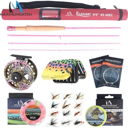 Maximumcatch 6'6''/9'0'' 2/5wt Fly Fishing Rod Kit Fly Rod and Fly Reel Combo with Fishing Lure Line Box Set Fishing Rod Tackle