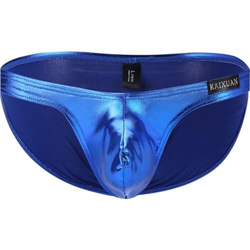 2020 Brand Mens Sexy Underwear Imitation Leather Solid Briefs Low-Waist U Convex Bag Mens Underpants