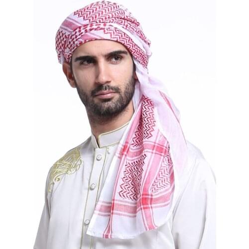 140x140CM Mens Headscarf Turban Hat Muslim Arab Dubai Retro Geometric Wavy Patterns Jacquard Square Scarf Shawl Islamic